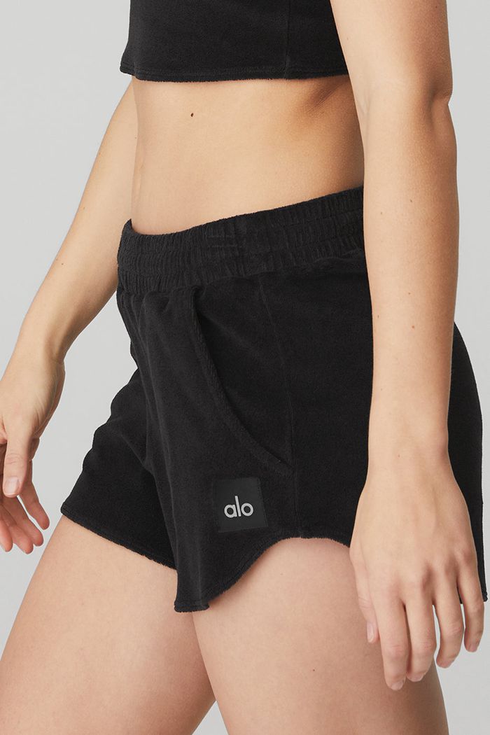 Black Alo Yoga Terry High-Waist Beachside Women's Short | 98203MPQU