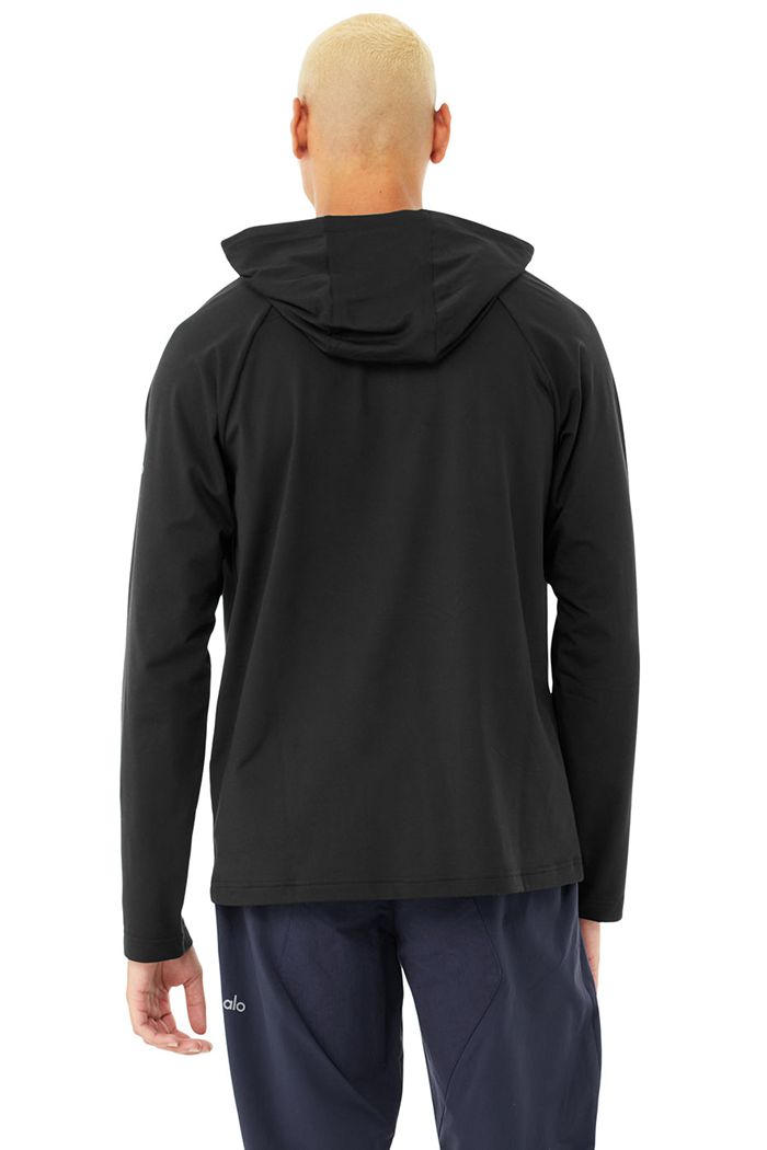 Black Alo Yoga The Conquer Men's Hoodie | 36819CKRV