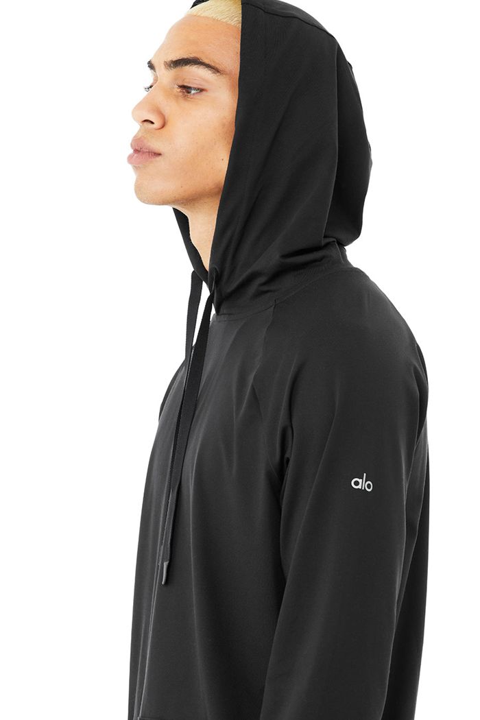 Black Alo Yoga The Conquer Men's Hoodie | 36819CKRV