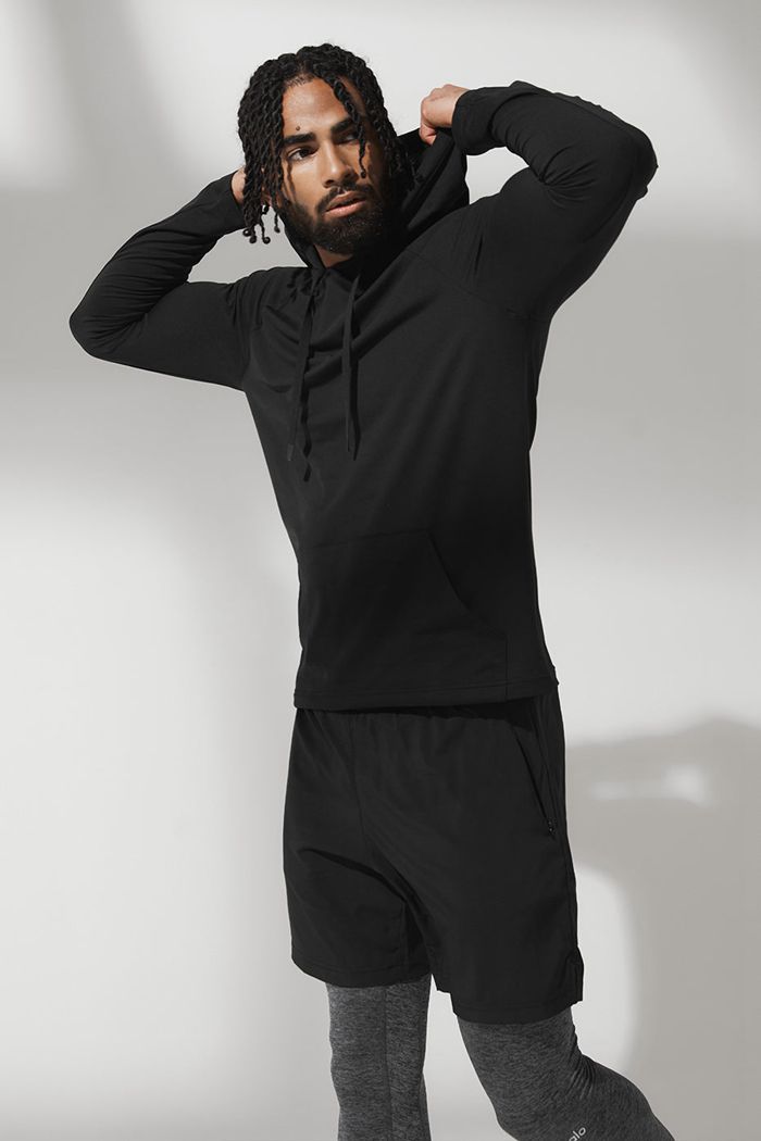 Black Alo Yoga The Conquer Men's Hoodie | 36819CKRV