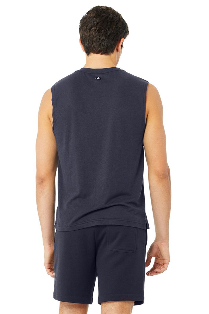 Black Alo Yoga The Triumph Muscle Men's Tank Tops | 32507HPFE