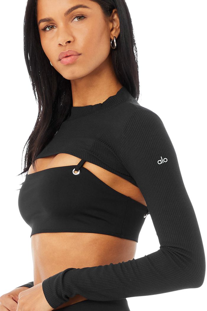 Black Alo Yoga Thrill Seeker Women's Long Sleeve | 38275ASFE