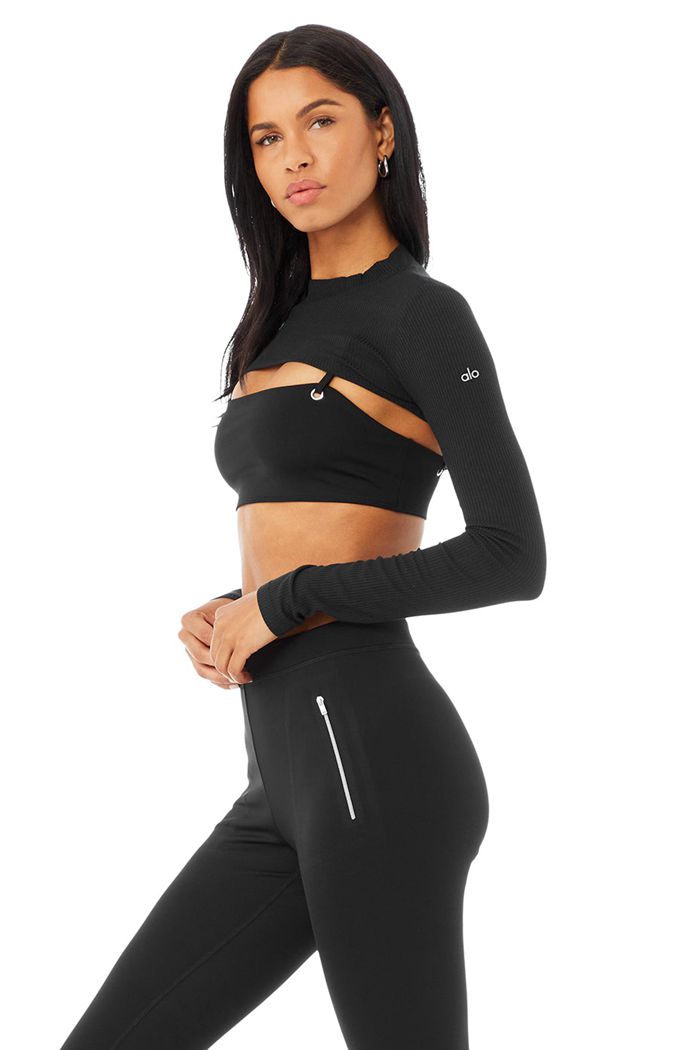 Black Alo Yoga Thrill Seeker Women\'s Long Sleeve | 38275ASFE