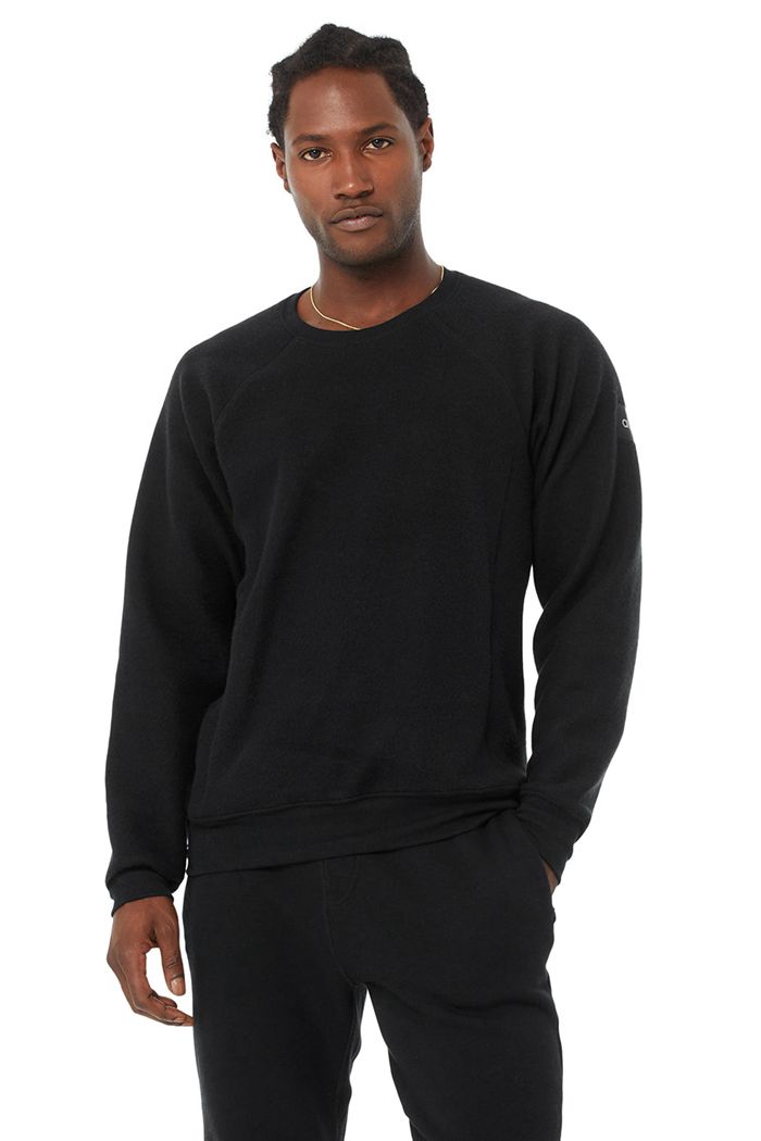 Black Alo Yoga Triumph Crew Neck Sweatshirt Men\'s Long Sleeve | 68951HOMQ