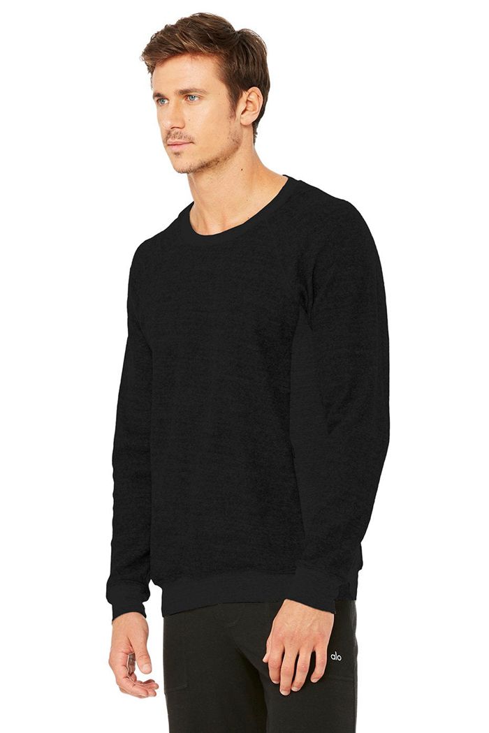 Black Alo Yoga Triumph Crew Neck Sweatshirt Men's Long Sleeve | 97650LBJA