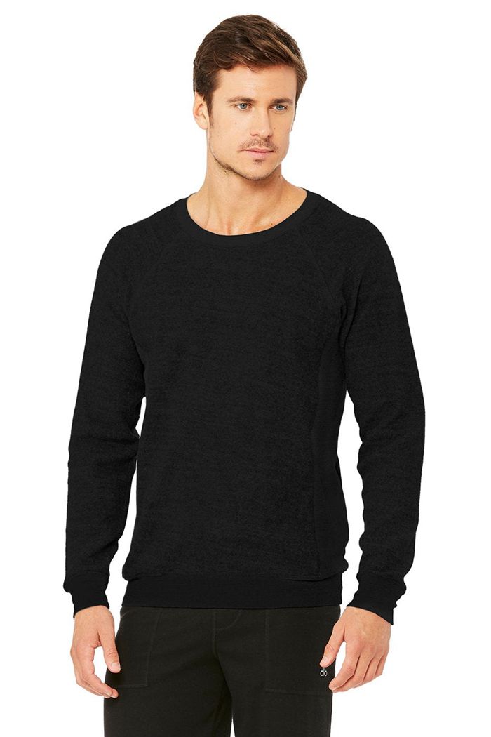 Black Alo Yoga Triumph Crew Neck Sweatshirt Men\'s Long Sleeve | 97650LBJA