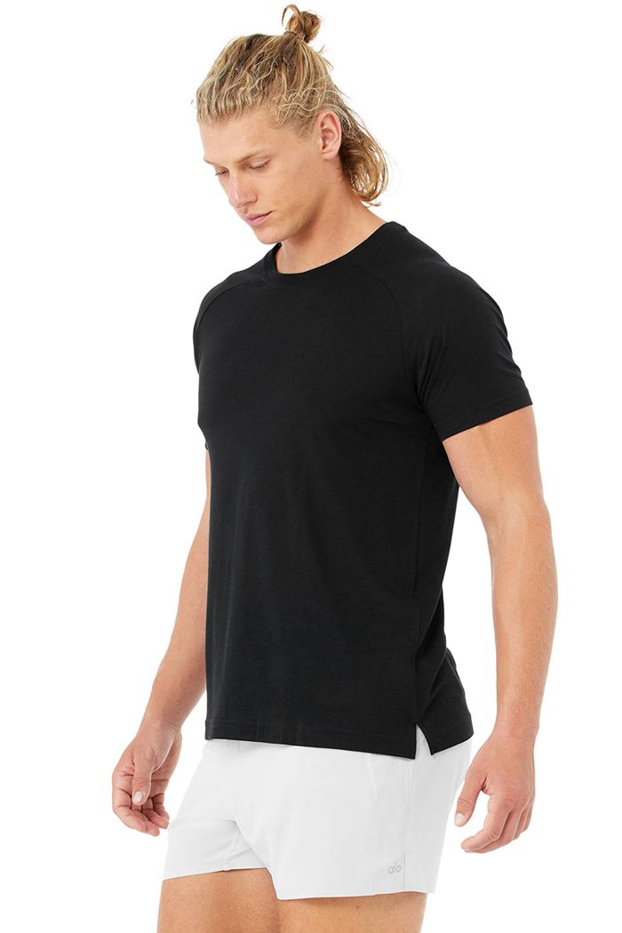 Black Alo Yoga Triumph Crew Neck Tee Men's Short Sleeve | 45931DIPN