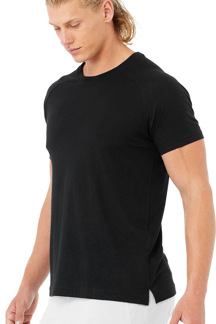 Black Alo Yoga Triumph Crew Neck Tee Men's Short Sleeve | 45931DIPN