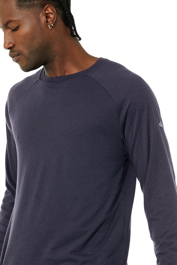 Black Alo Yoga Triumph Tee Men's Long Sleeve | 38521UBOF