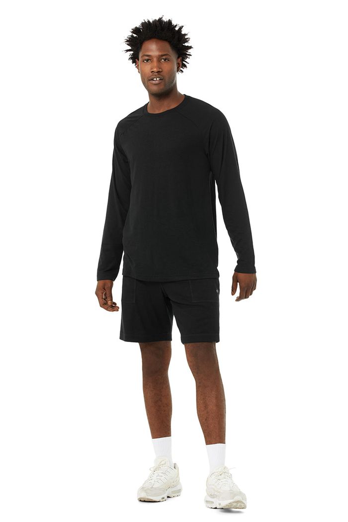 Black Alo Yoga Triumph Tee Men's Long Sleeve | 51276JQBC