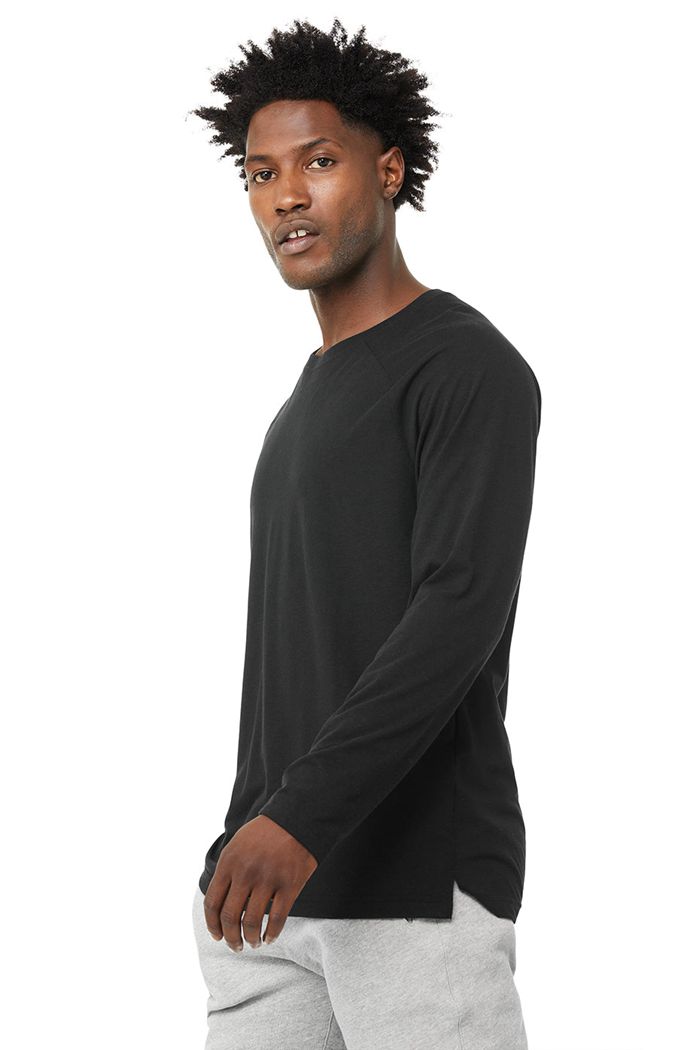 Black Alo Yoga Triumph Tee Men's Long Sleeve | 68910HCPM