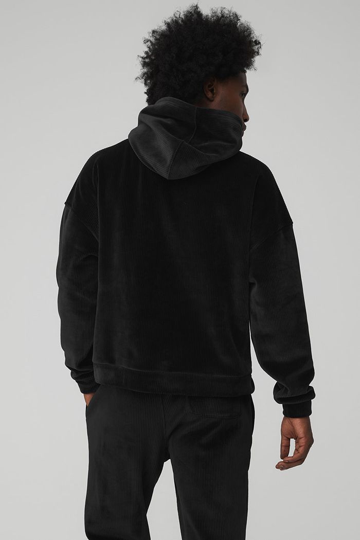 Black Alo Yoga Velour Baller Men's Hoodie | 35184EWMA