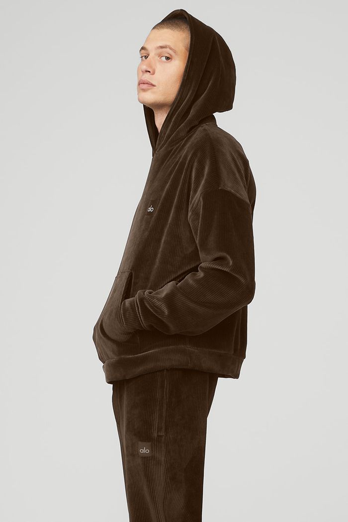 Black Alo Yoga Velour Baller Men's Hoodie | 39082KRNV