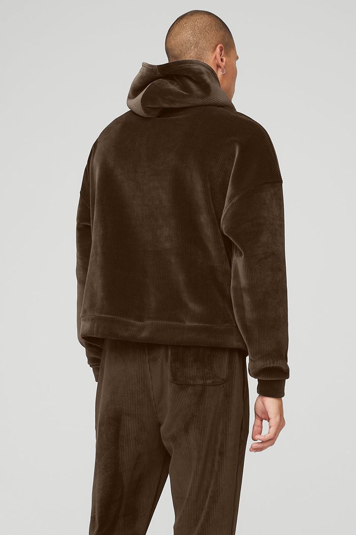 Black Alo Yoga Velour Baller Men's Hoodie | 39082KRNV