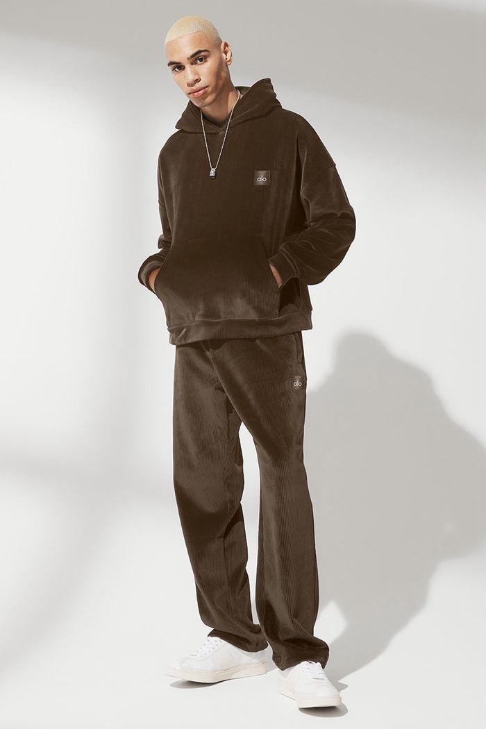 Black Alo Yoga Velour Baller Men's Hoodie | 39082KRNV