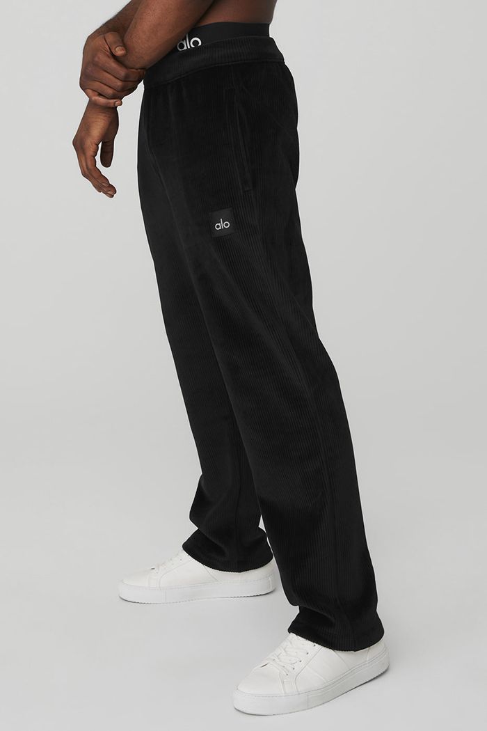 Black Alo Yoga Velour Baller Men's Pants | 71683RPWK