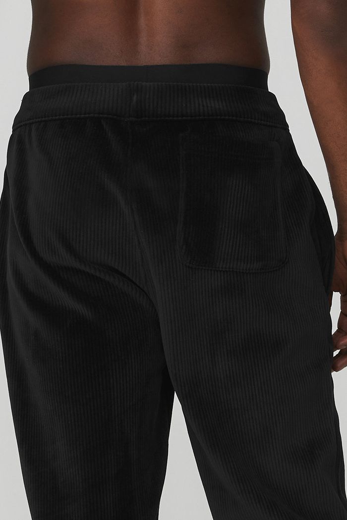 Black Alo Yoga Velour Baller Men's Pants | 71683RPWK