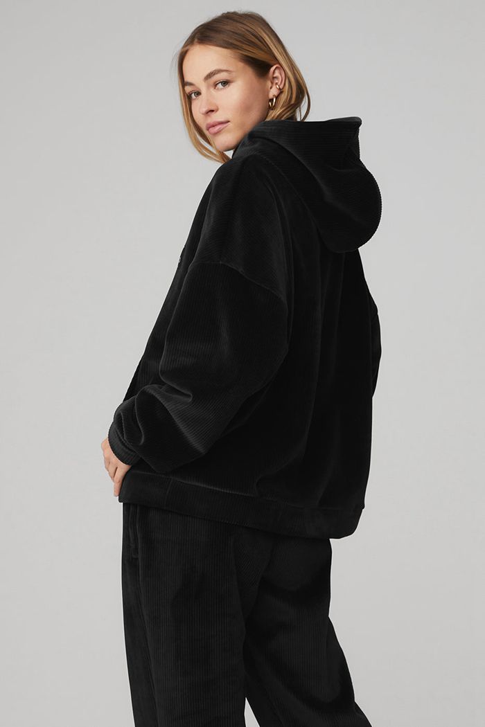 Black Alo Yoga Velour Baller Women's Hoodie | 81649LISK