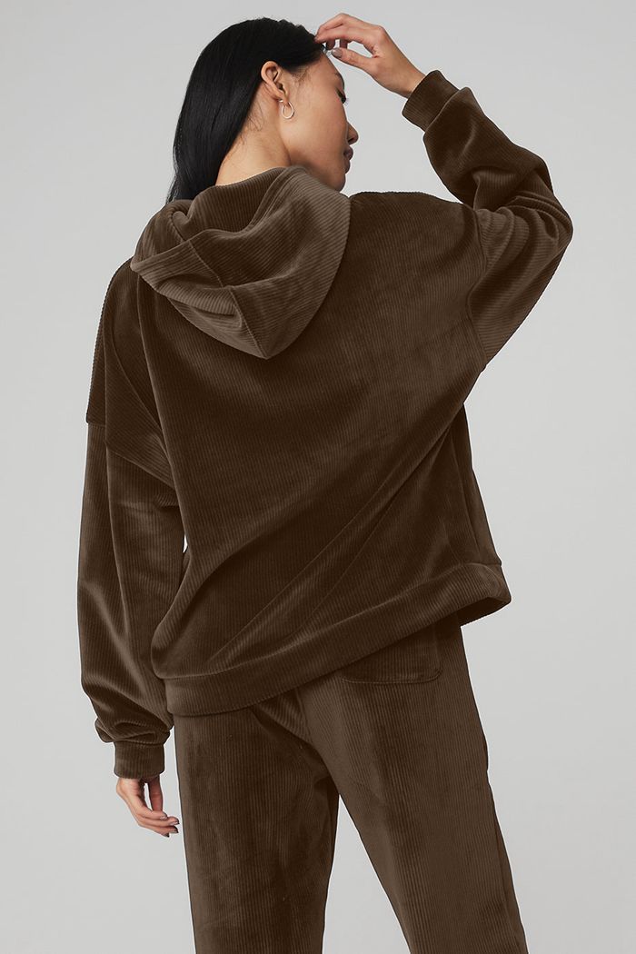 Black Alo Yoga Velour Baller Women's Hoodie | 85472WTCD