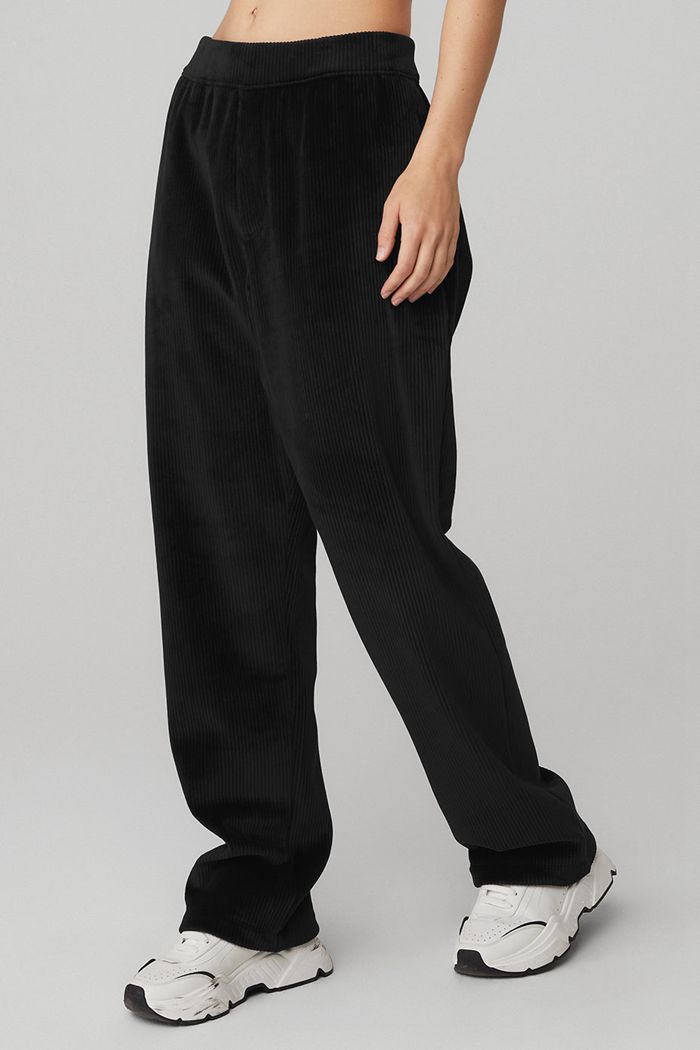 Black Alo Yoga Velour Baller Women's Pants | 51320QCXL