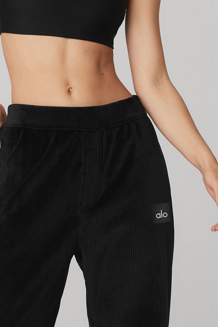 Black Alo Yoga Velour Baller Women's Pants | 51320QCXL