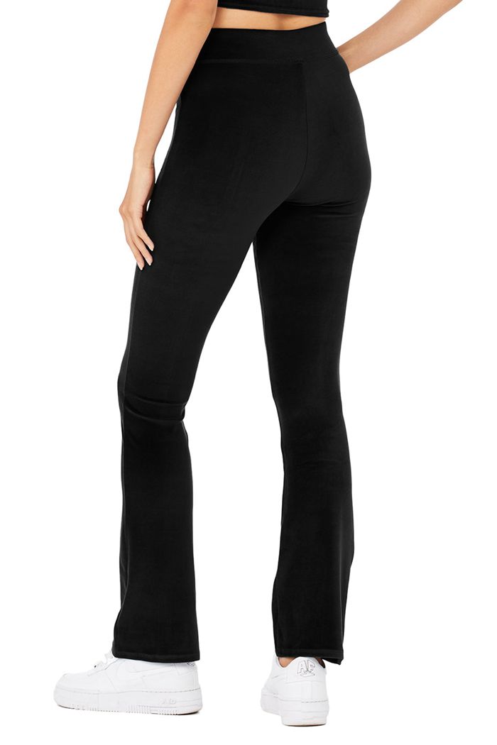 Black Alo Yoga Velour Flare Women's Leggings | 29437HMQZ