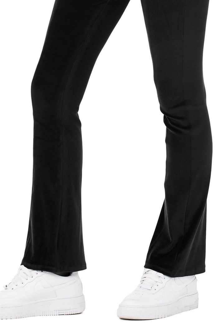 Black Alo Yoga Velour Flare Women's Leggings | 29437HMQZ