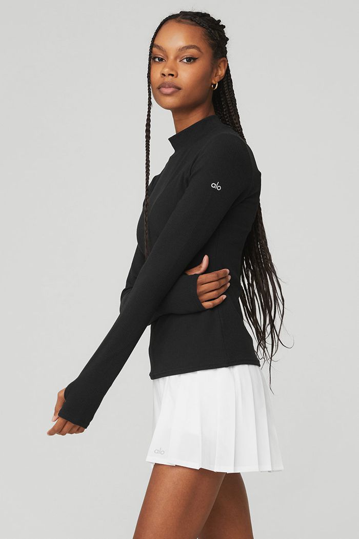 Black Alo Yoga Wellness Rib Mock Neck Women's Long Sleeve | 47856QOIW