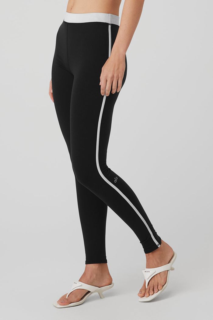 Black White Alo Yoga Airbrush High-Waist Stream Lined Women's Leggings | 91564DVCK