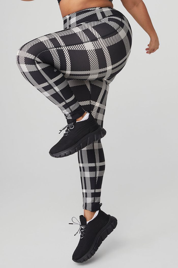 Black White Alo Yoga Airlift High-Waist Magnified Plaid Women's Leggings | 29174JCPB