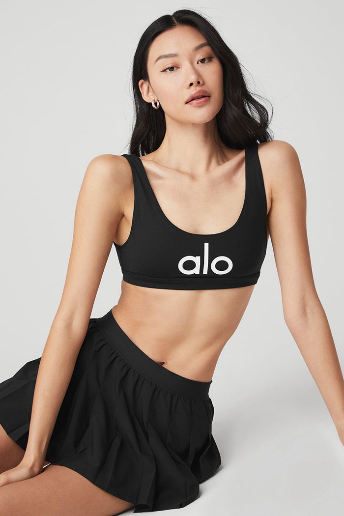 Black White Alo Yoga Ambient Logo Women's Bras | 20617YFGZ