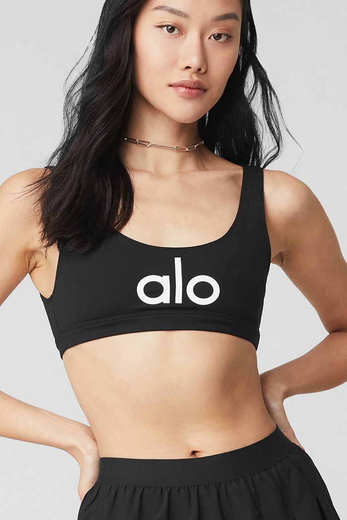 Black White Alo Yoga Ambient Logo Women's Bras | 20617YFGZ