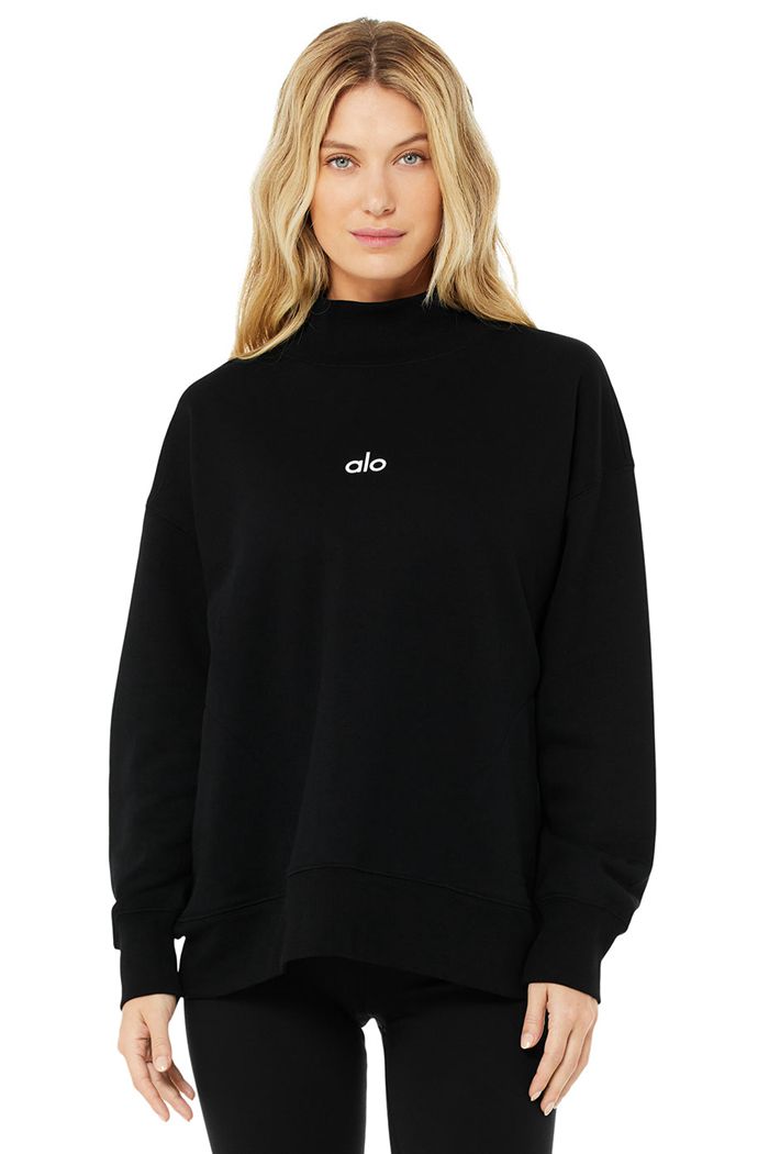 Black White Alo Yoga Graphic Refresh Women's Pullover | 18435VDHW