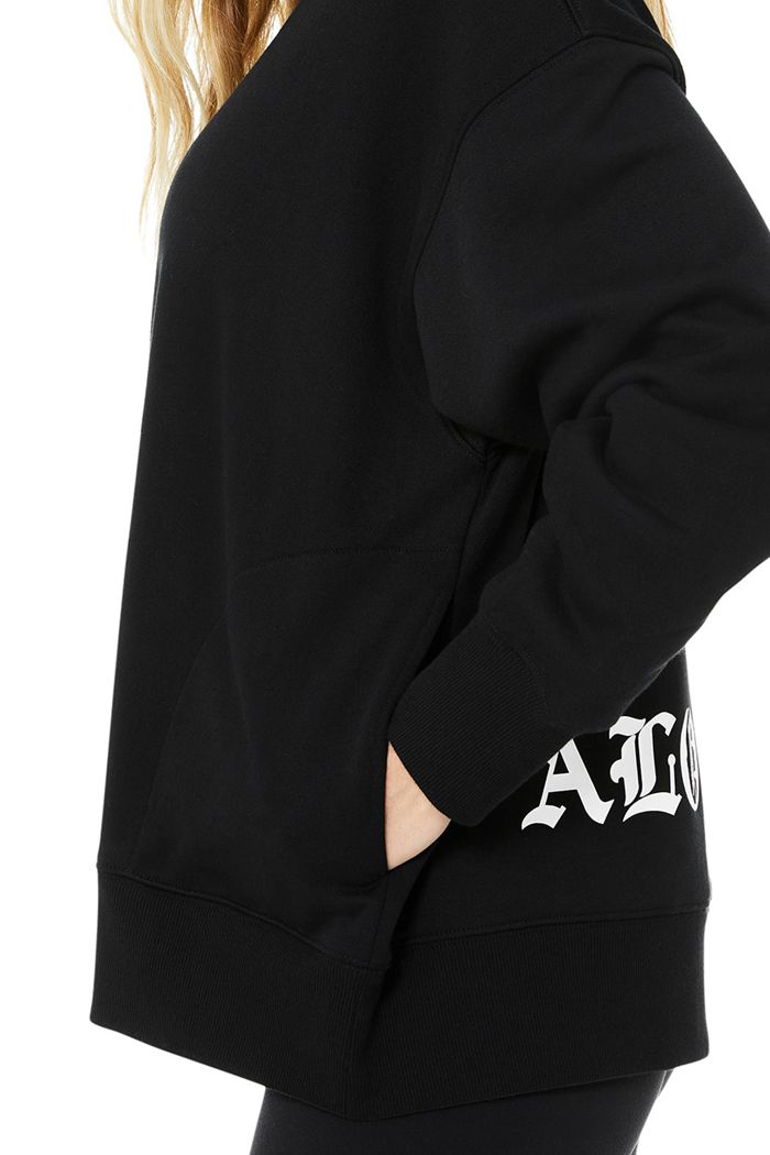 Black White Alo Yoga Graphic Refresh Women's Pullover | 18435VDHW