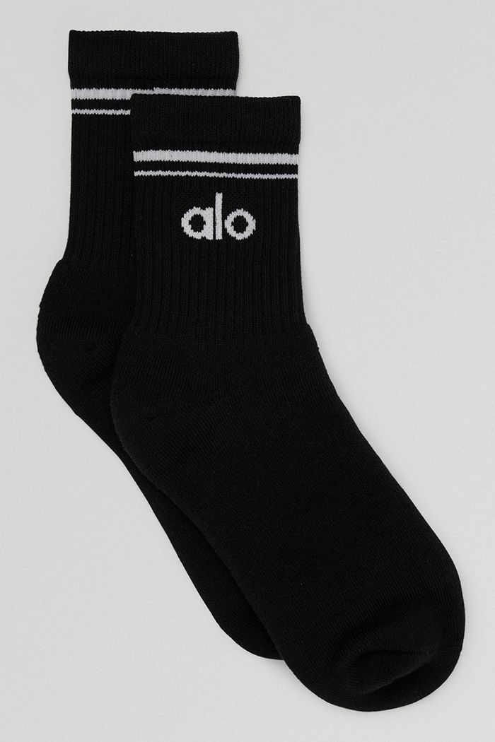 Black White Alo Yoga Half-Crew Throwback Men\'s Socks | 76298CENB