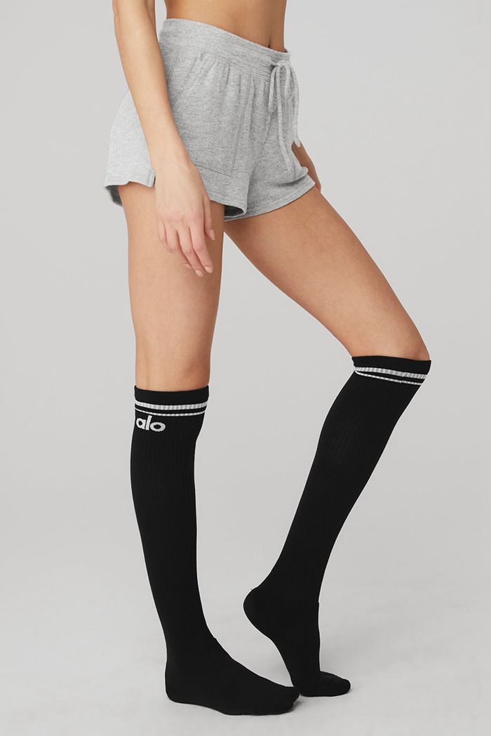 Black White Alo Yoga Knee-High Throwback Women's Socks | 86023EMFS