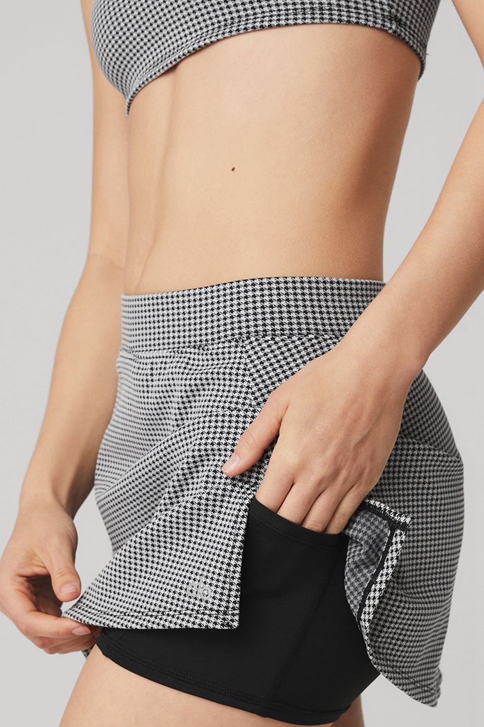 Black White Alo Yoga Micro Houndstooth Tennis Women's Skirts | 04863QFNK