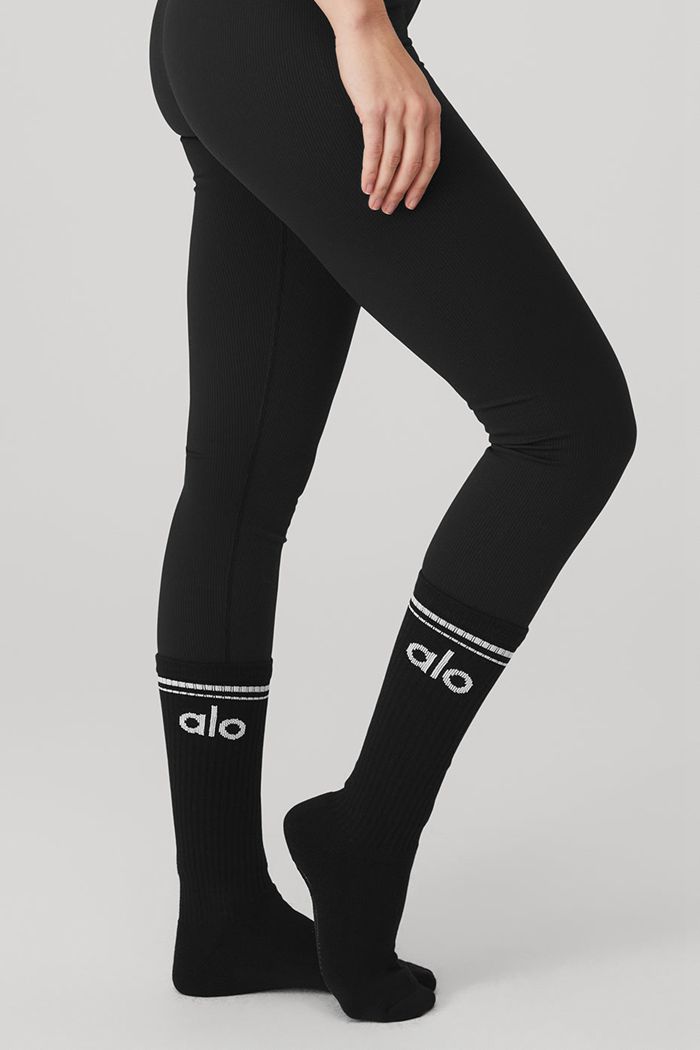 Black White Alo Yoga Throwback Barre Women's Socks | 85107FWIE