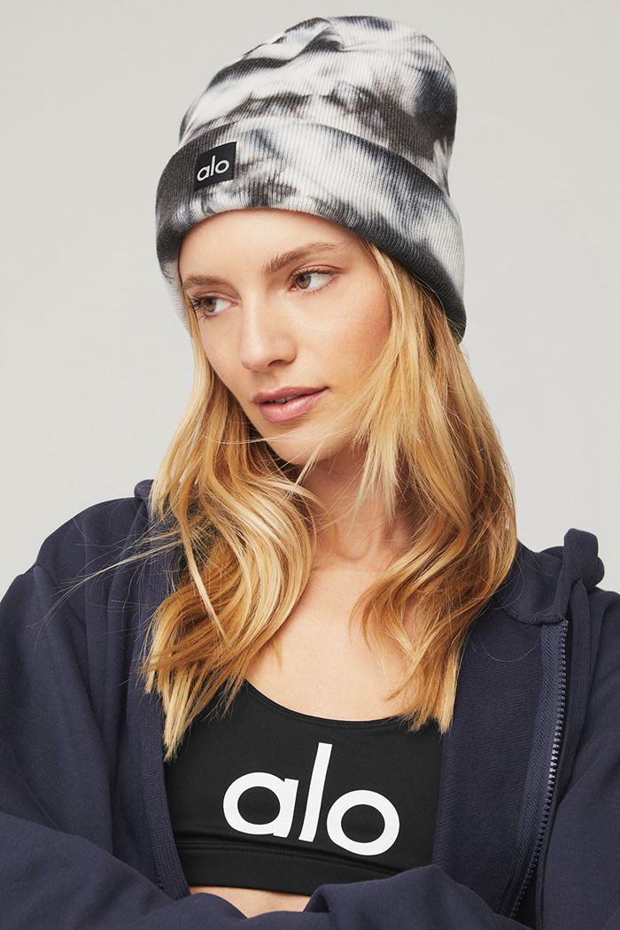 Black White Alo Yoga Tie-Dye Women's Beanie | 09653YLGP