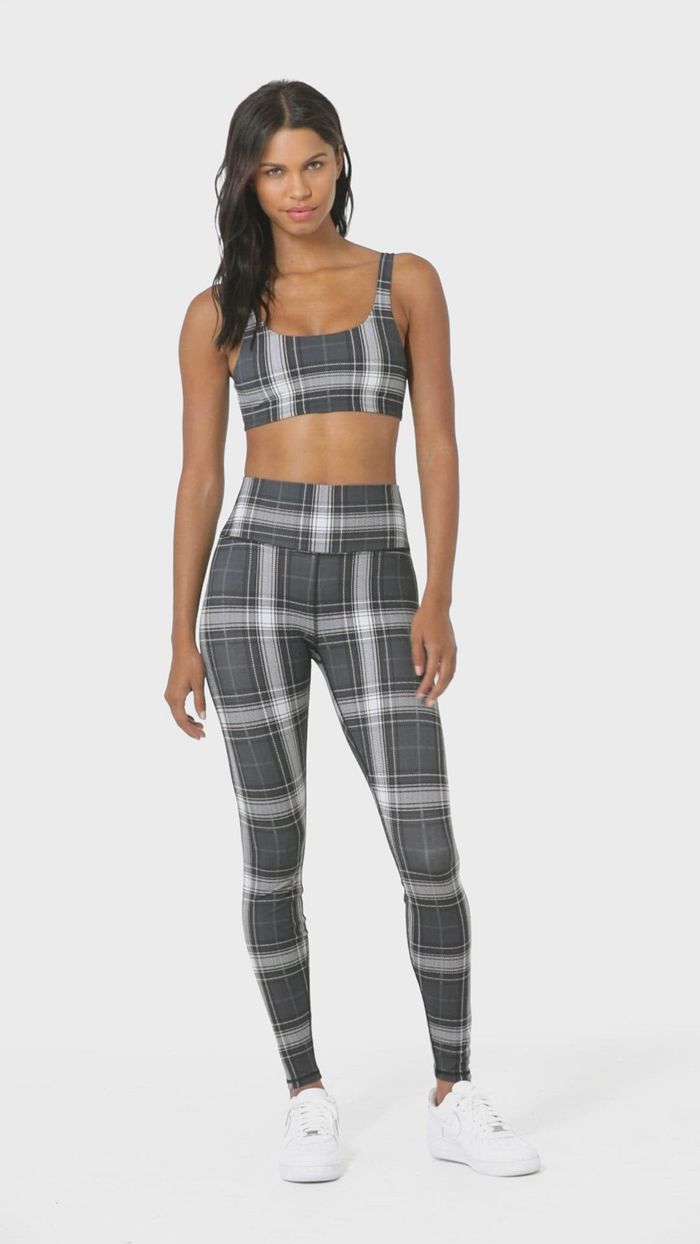 Black White Alo Yoga Vapor Legacy Plaid Women's Bras | 15802ZLJO