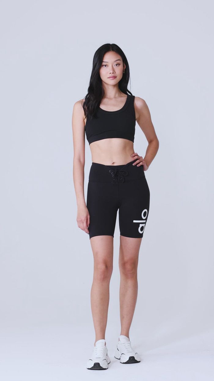 Black White Alo Yoga Yogi Lace Up Women's Short | 20341VDZP