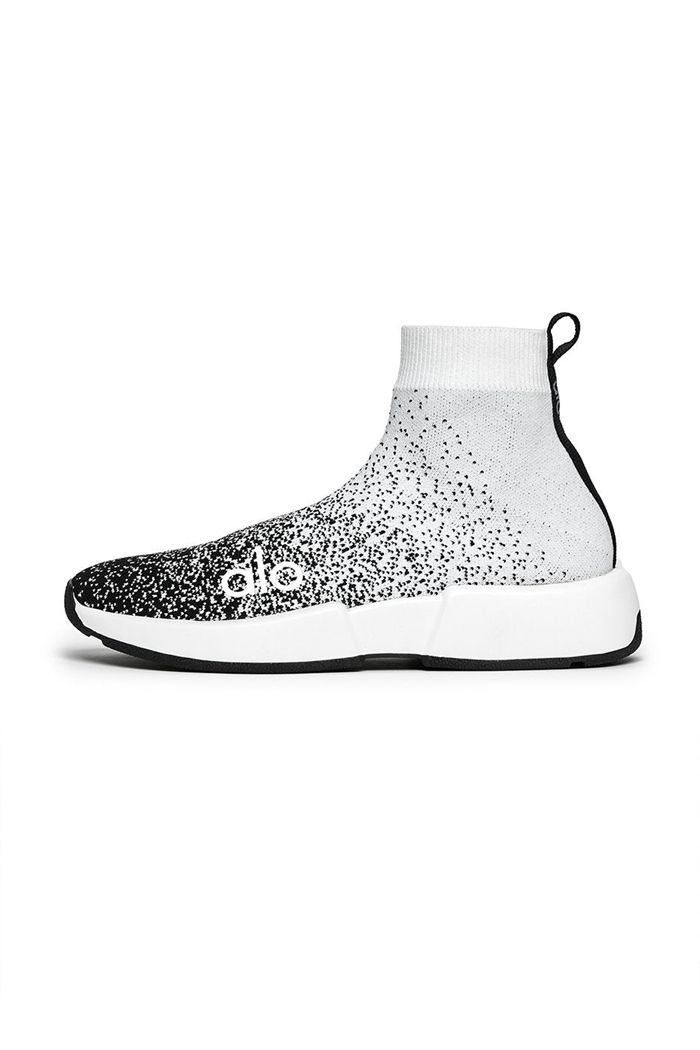 Blak White Alo Yoga Velocity Knit Sneaker Women's Shoes | 23851RVOP