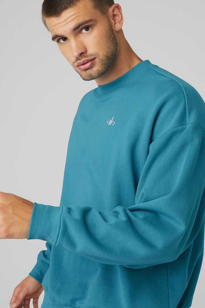 Blue Alo Yoga Accolade Crew Neck Men's Pullover | 61492TJBS