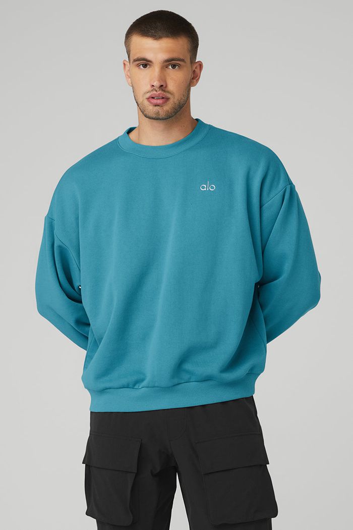 Blue Alo Yoga Accolade Crew Neck Men\'s Pullover | 61492TJBS