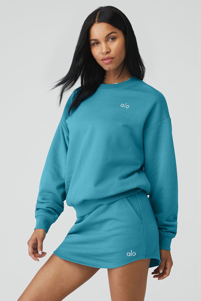 Blue Alo Yoga Accolade Crew Neck Women's Pullover | 74938PLAR