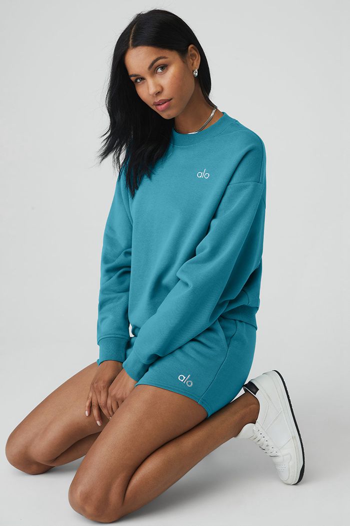 Blue Alo Yoga Accolade Crew Neck Women's Pullover | 74938PLAR