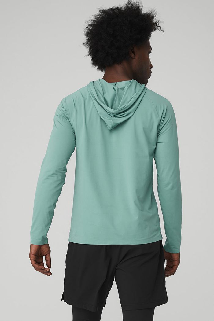 Blue Alo Yoga Idol Hooded Runner Men's Hoodie | 74032RPYE