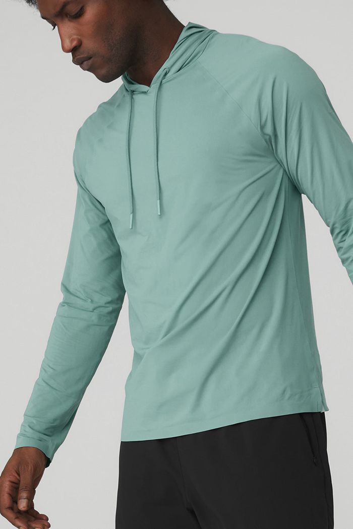 Blue Alo Yoga Idol Hooded Runner Men's Hoodie | 74032RPYE