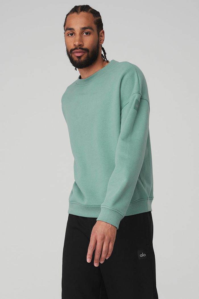 Blue Alo Yoga Renown Crew Neck Men's Pullover | 45028BTIK