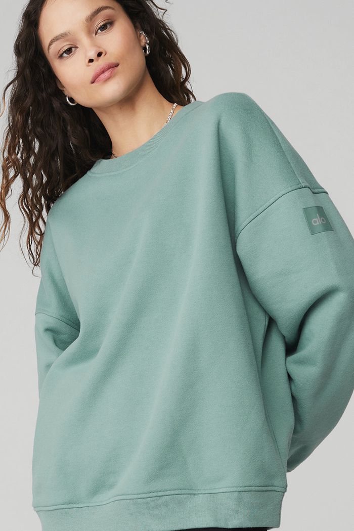 Blue Alo Yoga Renown Crew Neck Women's Pullover | 90258PCYE